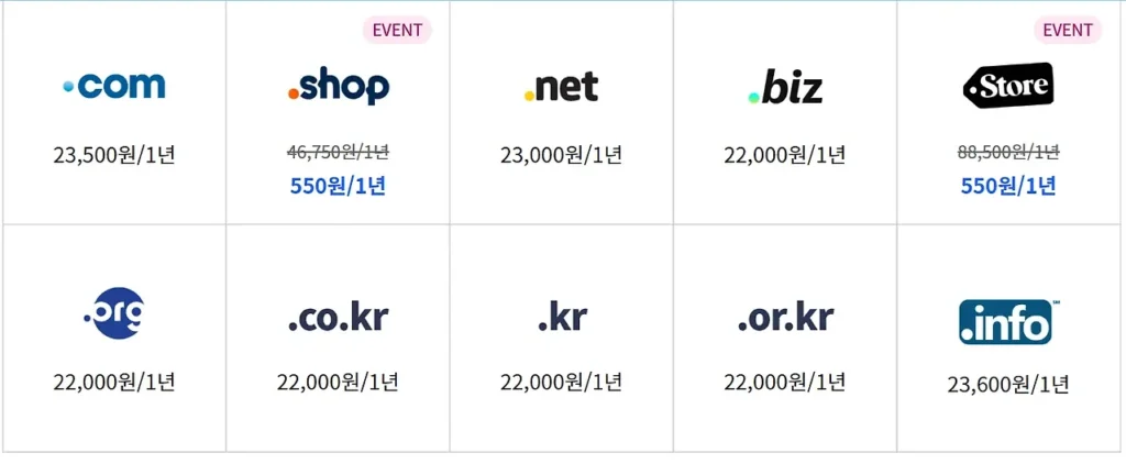 도메인가격리스트