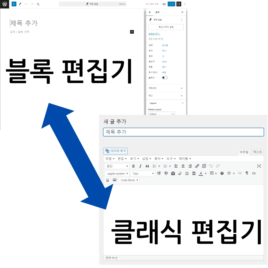 블록 편집기. 클래식 편집기